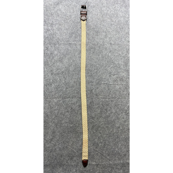 Woven Braided Cotton Rope Belt Mens Tan Brown Leather Buckle D-Ring Honors USA - Picture 2 of 10